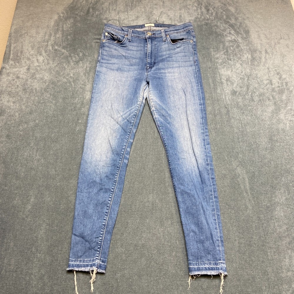 Hudson Jeans Women 30 Blue Denim Cotton Stretch Distressed Frayed Hem Skinny Leg